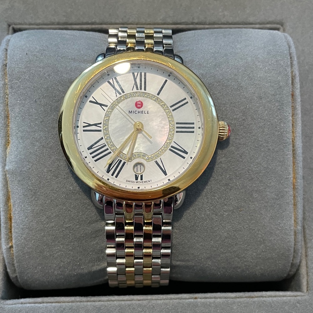 Michele 18k Gold and Stainless serein 16 diamond face watch